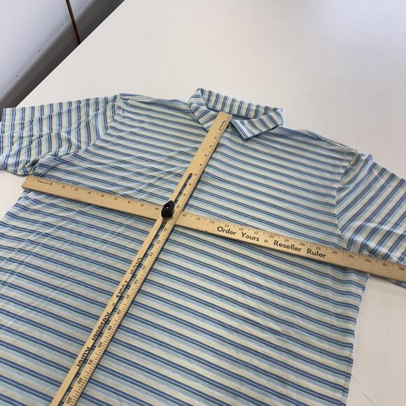 Peter Millar Polo Shirt Mens Large Blue White Seaside Striped Performance Golf - Picture 7 of 8